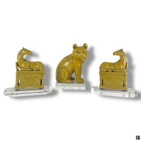 3 Pcs Chinese Yellow Glaze Animal Figures