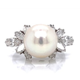 1960’s 18K White Gold 1.70 Ct.Diamond & Pearl Ring