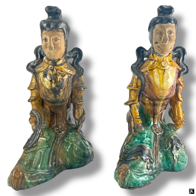 Pair Chinese Sancai Glaze Terracotta Figures (1 of 3)