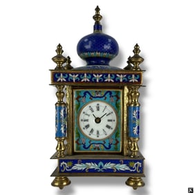 Vintage Chinese Cloisonne and Brass Clock