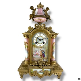 Antique French Bronze & Porcelain Mantel Clock