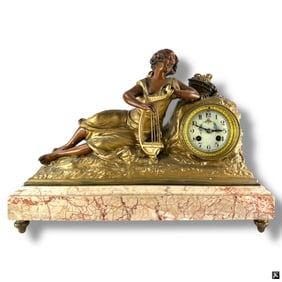 Antique Painted Spelter Figural Mantel Clock