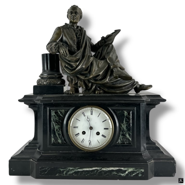 Antique French Marble Slate Bronze Mantel Clock (1 of 7)
