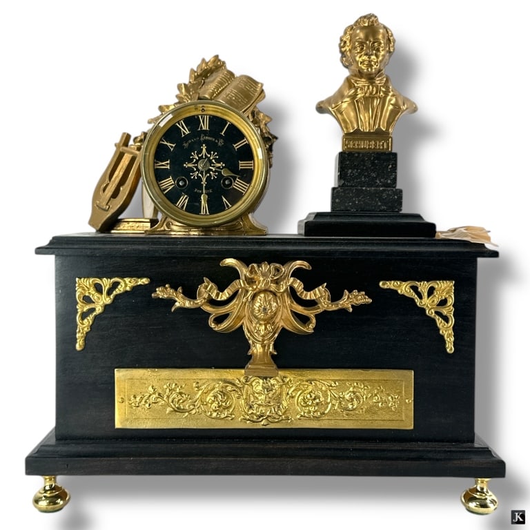 Vintage Wood Gilt Metal Figural Mantel Clock (1 of 7)