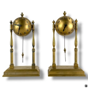 2 Art Deco Style Gilt Metal Globe Clocks