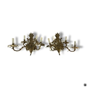 Pair Vintage Gilt Bronze 4 Light Sconces