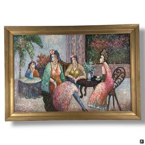 K. Barnes Decorative Oil on Canvas "Tea Time"