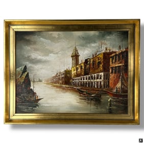 Signed Alvin Continental Oil on Canvas "Port Scene