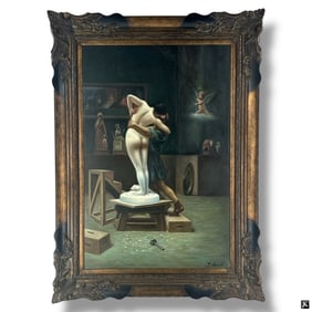 Antique Style Oil on Canvas "Artist & Model"