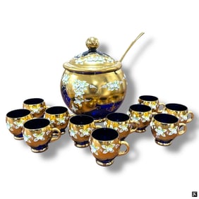 Bohemian Cobalt Glass, Enamel & Gilt Punch Set