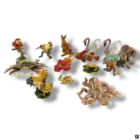 Collection of 14 Enameled Jeweled Trinket Boxes