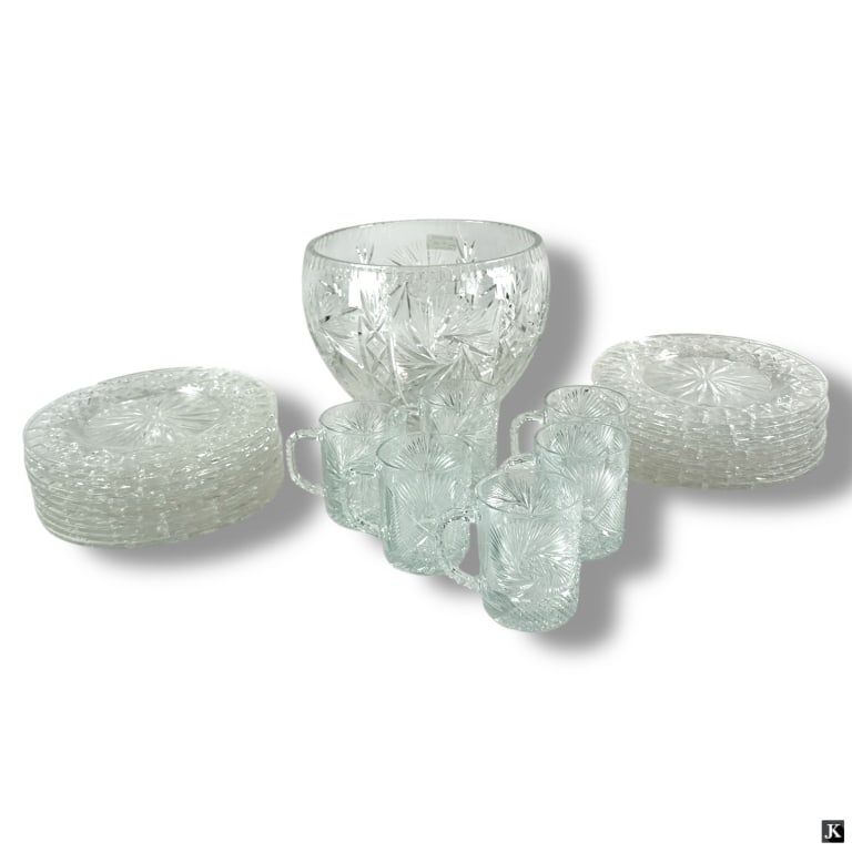 Cut Glass Punch Set & Clear Glass Plates (1 of 4)