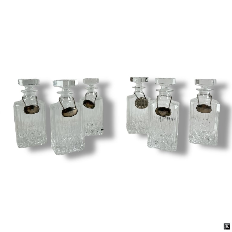 6 Cut Glass Liquor Decanters with Stoppers, Labels (1 of 2)