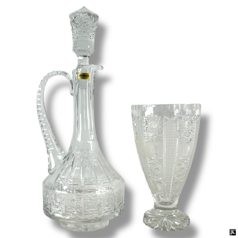 Large Cut Glass Ewer and Footed Vase (1 of 3)