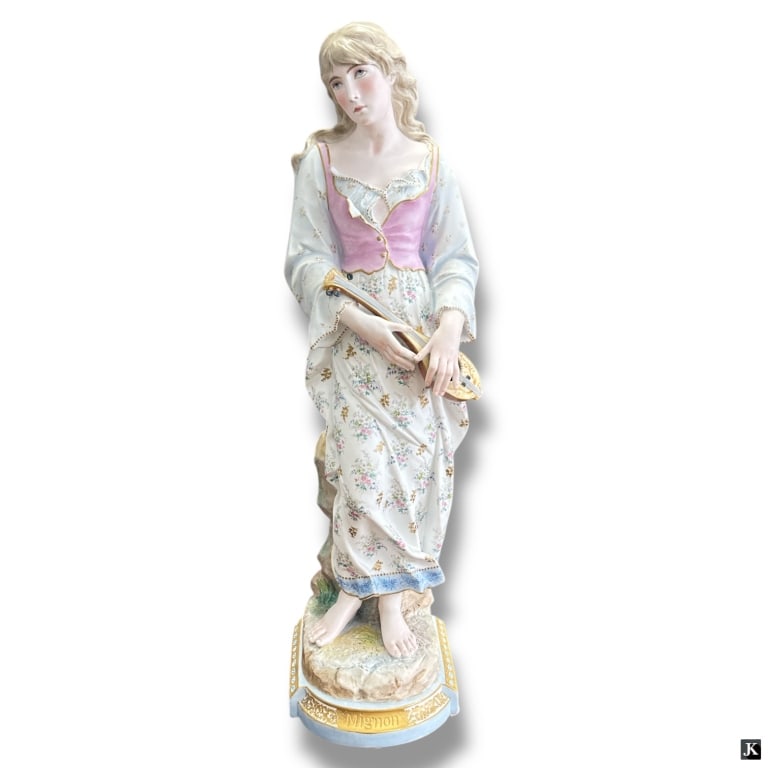 LARGE Parian Bisque Figurine "Girl with Lute" (1 of 3)