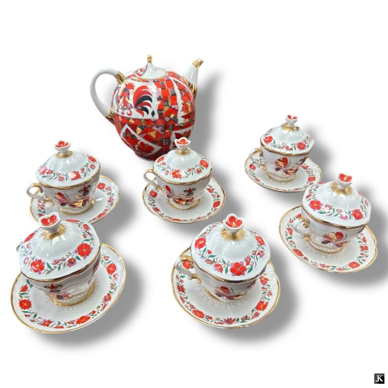 13 Piece Lomonosov Red Rooster Tea Set (1 of 3)
