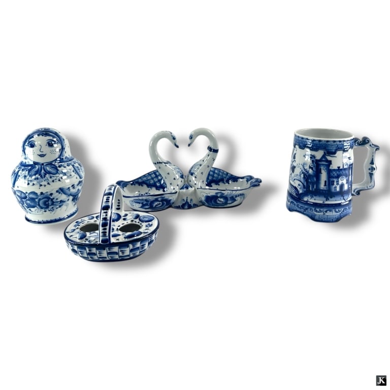 4 Russian Gzhel Blue & White Porcelain Tablewares (1 of 4)