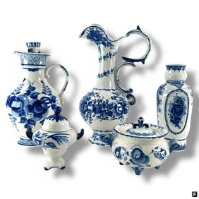 5 Russian Gzhel Blue & White Porcelain Tablewares