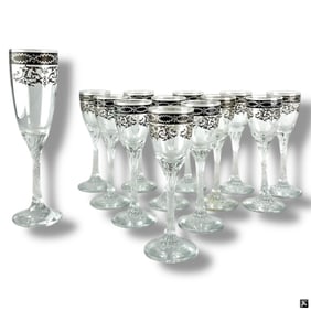 12 Pure Platinum Italy Crystal Sherry Glasses