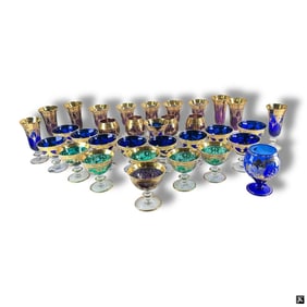 33 pcs Italian Interglass Glass & Gilt Stemware