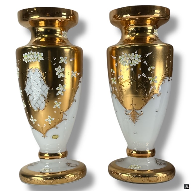 Pair Large Bohemian Gilt & Enamel Glass Vases (1 of 4)