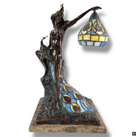 Art Nouveau Style Slag Glass Figural Table Lamp