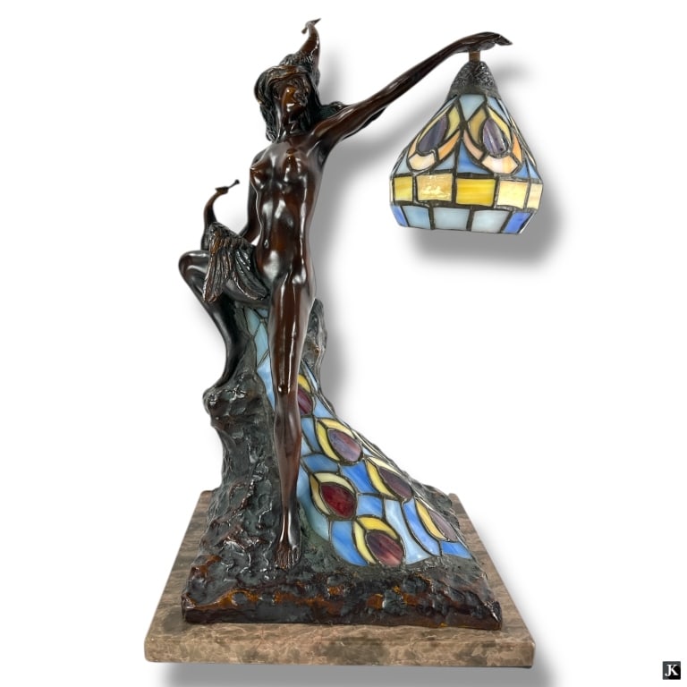 Art Nouveau Style Slag Glass Figural Table Lamp (1 of 4)