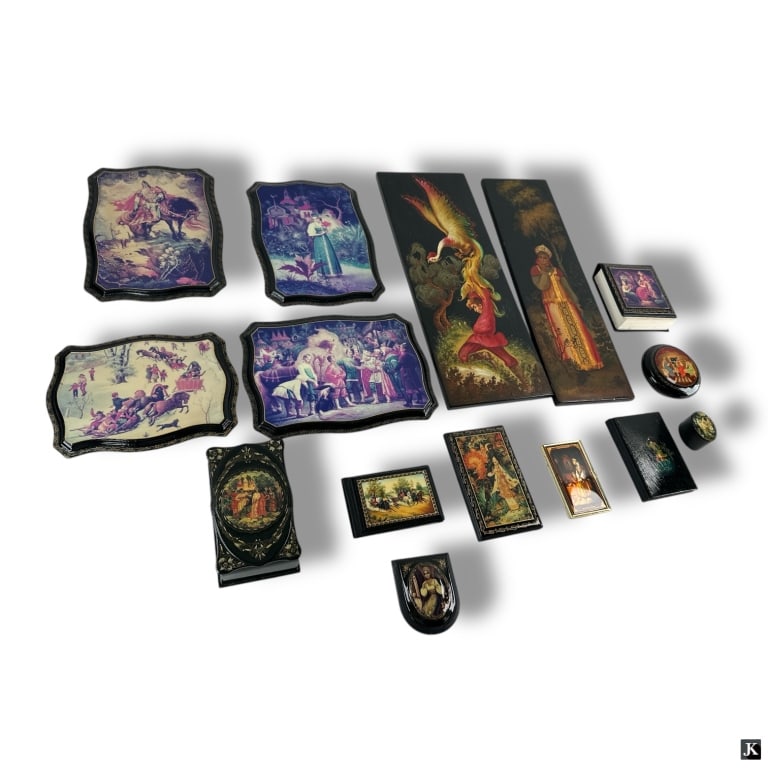 15 Pieces Russian Lacquer Objects (1 of 4)