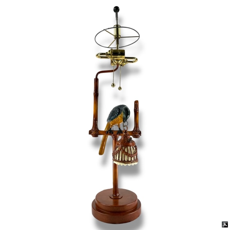 Frederick Cooper Parrot Table Lamp: Frederick Cooper Parrot Table Lamp. Original label on socket. Light wear, no shade. Measures 32" H x 8" W. LA/B13/SH:13A