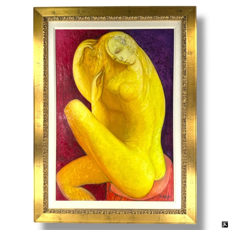 Gevorg Yeghiazarian Oil on Canvas "Nude": Gevorg Yeghiazarian, Armenian (b. 1963) Oil on Canvas "Nude". Signed lower right. Good condition. Measures 41" x 28" (sight), frame measures 52" x 39". LA/B13/RR