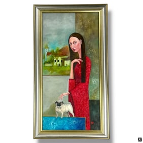 Diana Rudokiene Oil on Canvas "Woman & Pug"