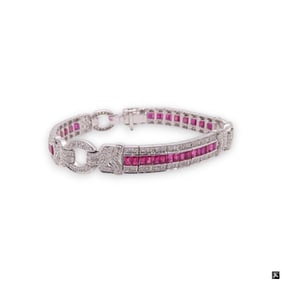 18K Diamond & Ruby Bracelet Signed AE 2474