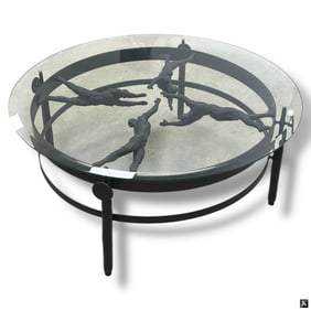 Contemporary Bronze & Glass Figural Coffee Table