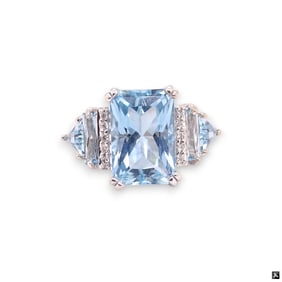 18K White Gold Aquamarine Diamond Ring