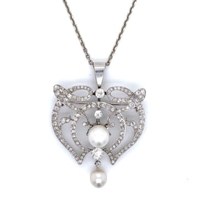 Art Deco Platinum & 18K Pearl & Diamond Necklace