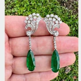 1960’s 18K White Gold Emerald & Diamond Earrings