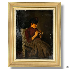 Ricardo Acevedo Bernal Oil on Canvas, Woman Sewing