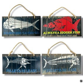 4 Sport Fishing Decorative Wood Wall Hangings
