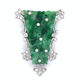 Art Deco Platinum Jade & Diamond Brooch