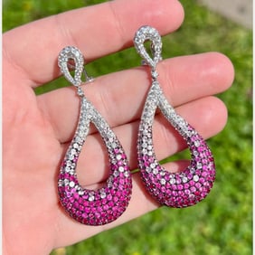 18K White Gold Pink Sapphire & Diamond Earrings
