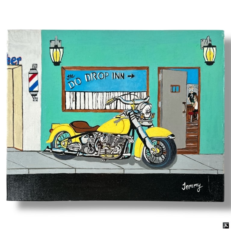 Tommy - Pop-Art Oil on Canvas "Do Drop In": Contemporary Pop-Art Oil on Canvas "Do Drop In". Signed Tommy. Unframed. Good condition. Measures 11" x 14". LA/B13/SH:11B