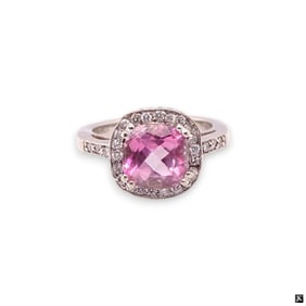 14K White Gold Diamond Gem Stone Ring