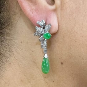 1950’s 18K White Gold Day & Night Diamond and Jade