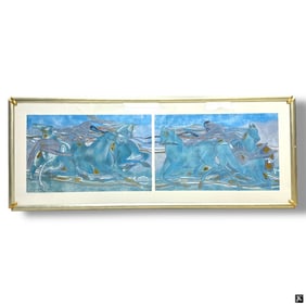 Yamin Young Diptych Screenprint "Celadon Horses"