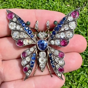 Victorian 18K & Silver Top Diamond, Ruby, and Sapp