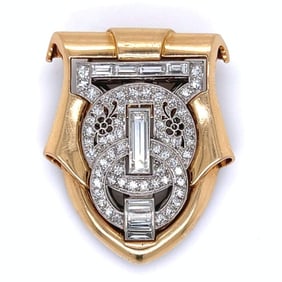 Art Deco 18K & Platinum 3.65 Ct. Diamond Brooch