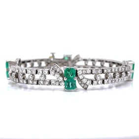 Art Deco Platinum Colombian Emerald & Diamond Brac