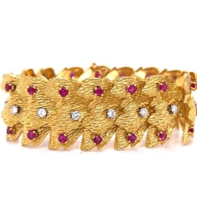 18K Yellow Gold Diamond & Burma Ruby Bracelet