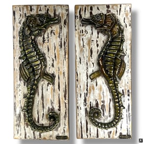 Pair Fishtales Wood Relief "Seahorse" Wall Art