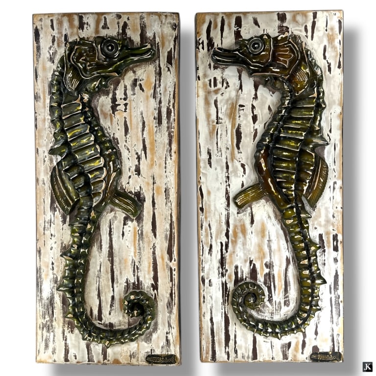 Pair Fishtales Wood Relief "Seahorse" Wall Art (1 of 3)